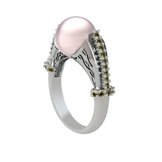 Pembe inci ve peridot 8 ayar beyaz altın yüzük