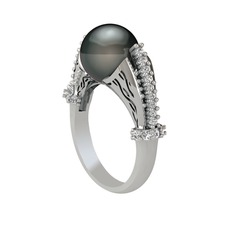 Edrei İnci Yüzük - Siyah inci ve beyaz zirkon 925 ayar gümüş yüzük #qpv9eu