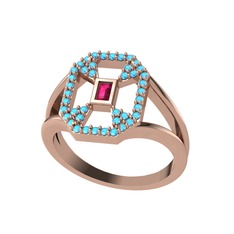 Lea Baget Yüzük - Rodolit garnet ve akuamarin 8 ayar rose altın yüzük #10diq82
