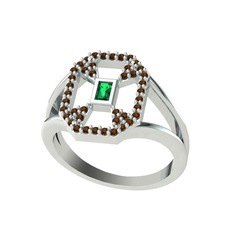 Lea Baget Yüzük - Yeşil kuvars ve dumanlı kuvars 14 ayar beyaz altın yüzük #10fa46m