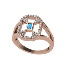 Akuamarin ve swarovski 925 ayar rose altın kaplama gümüş yüzük