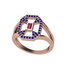 Rodolit garnet ve lab safir 14 ayar rose altın yüzük