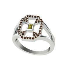 Lea Baget Yüzük - Peridot ve dumanlı kuvars 14 ayar beyaz altın yüzük #112628q