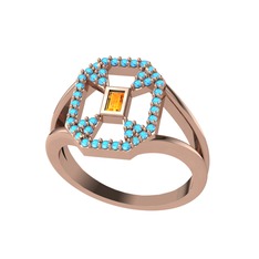 Lea Baget Yüzük - Sitrin ve akuamarin 8 ayar rose altın yüzük #11h46xd
