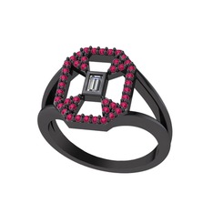 Swarovski ve rodolit garnet 925 ayar siyah rodyum kaplama gümüş yüzük