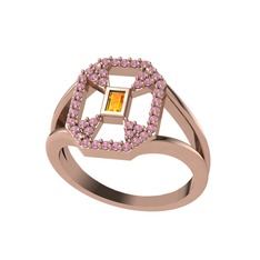 Lea Baget Yüzük - Sitrin ve pembe kuvars 925 ayar rose altın kaplama gümüş yüzük #12cbnfn
