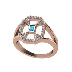 Lea Baget Yüzük - Akuamarin ve pırlanta 925 ayar rose altın kaplama gümüş yüzük (0.3696 karat) #12km9ar