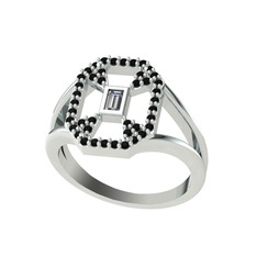 Swarovski ve siyah zirkon 14 ayar beyaz altın yüzük
