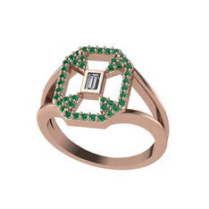 Lea Baget Yüzük - Swarovski ve yeşil kuvars 18 ayar rose altın yüzük #132mvx6