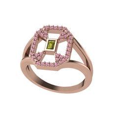 Peridot ve pembe kuvars 925 ayar rose altın kaplama gümüş yüzük
