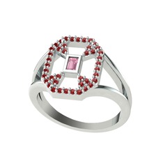 Lea Baget Yüzük - Pembe kuvars ve garnet 18 ayar beyaz altın yüzük #1453se5