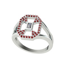 Beyaz zirkon ve garnet 18 ayar beyaz altın yüzük