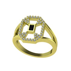 Siyah zirkon ve pırlanta 14 ayar altın yüzük (0.3696 karat)