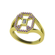 Lea Baget Yüzük - Swarovski ve ametist 14 ayar altın yüzük #167dun3