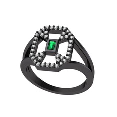 Yeşil kuvars ve swarovski 925 ayar siyah rodyum kaplama gümüş yüzük