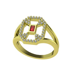 Garnet ve pırlanta 14 ayar altın yüzük (0.3696 karat)