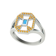 Akuamarin ve sitrin 18 ayar beyaz altın yüzük