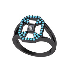 Lea Baget Yüzük - Swarovski ve akuamarin 925 ayar siyah rodyum kaplama gümüş yüzük #18ow3q8