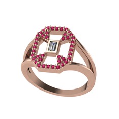 Beyaz zirkon ve rodolit garnet 8 ayar rose altın yüzük