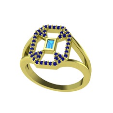 Akuamarin ve lab safir 8 ayar altın yüzük