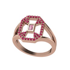 Pembe kuvars ve rodolit garnet 8 ayar rose altın yüzük
