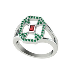 Lea Baget Yüzük - Garnet ve yeşil kuvars 18 ayar beyaz altın yüzük #1ar9fpd