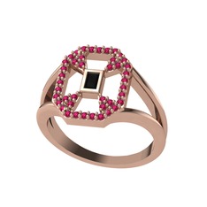 Siyah zirkon ve rodolit garnet 8 ayar rose altın yüzük