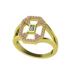 Lea Baget Yüzük - Swarovski ve pembe kuvars 14 ayar altın yüzük #1bs0zo2
