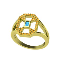 Akuamarin ve sitrin 14 ayar altın yüzük