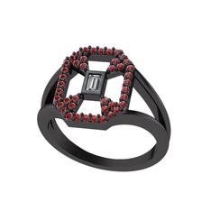Beyaz zirkon ve garnet 925 ayar siyah rodyum kaplama gümüş yüzük