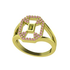 Peridot ve pembe kuvars 18 ayar altın yüzük