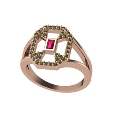 Rodolit garnet ve peridot 14 ayar rose altın yüzük