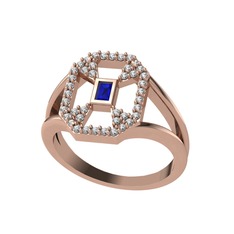 Lea Baget Yüzük - Lab safir ve swarovski 925 ayar rose altın kaplama gümüş yüzük #1eqzeo3