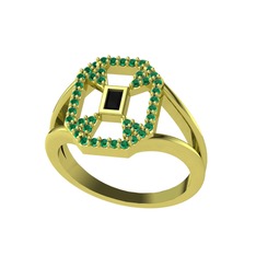 Siyah zirkon ve yeşil kuvars 925 ayar altın kaplama gümüş yüzük