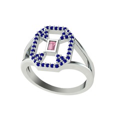 Lea Baget Yüzük - Pembe kuvars ve lab safir 8 ayar beyaz altın yüzük #1gej6ld