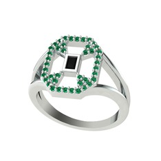 Lea Baget Yüzük - Siyah zirkon ve yeşil kuvars 8 ayar beyaz altın yüzük #1gz6wjm