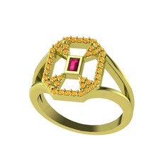 Rodolit garnet ve sitrin 14 ayar altın yüzük