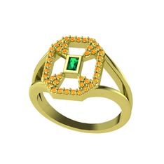 Yeşil kuvars ve sitrin 14 ayar altın yüzük