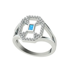 Akuamarin ve swarovski 18 ayar beyaz altın yüzük