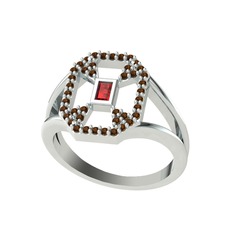 Garnet ve dumanlı kuvars 8 ayar beyaz altın yüzük