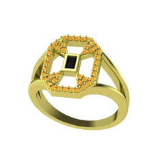 Lea Baget Yüzük - Siyah zirkon ve sitrin 14 ayar altın yüzük #1kqnhe1