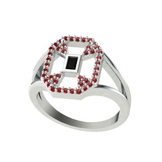 Lea Baget Yüzük - Siyah zirkon ve garnet 14 ayar beyaz altın yüzük #1lejhu