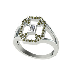 Swarovski ve peridot 8 ayar beyaz altın yüzük