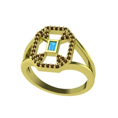 Lea Baget Yüzük - Akuamarin ve dumanlı kuvars 8 ayar altın yüzük #1mgp821