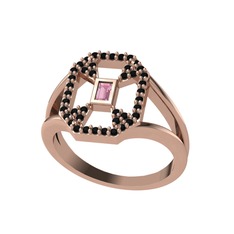 Lea Baget Yüzük - Pembe kuvars ve siyah zirkon 18 ayar rose altın yüzük #1n093ll