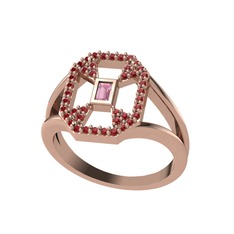 Pembe kuvars ve garnet 8 ayar rose altın yüzük