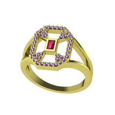Rodolit garnet ve ametist 18 ayar altın yüzük