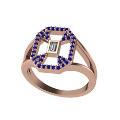 Swarovski ve lab safir 14 ayar rose altın yüzük