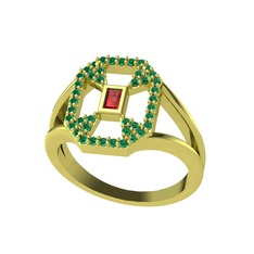 Garnet ve yeşil kuvars 18 ayar altın yüzük