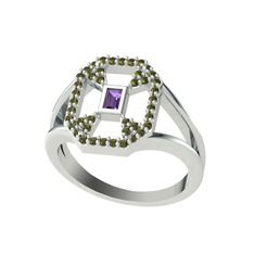 Lea Baget Yüzük - Ametist ve peridot 8 ayar beyaz altın yüzük #1qowz1i